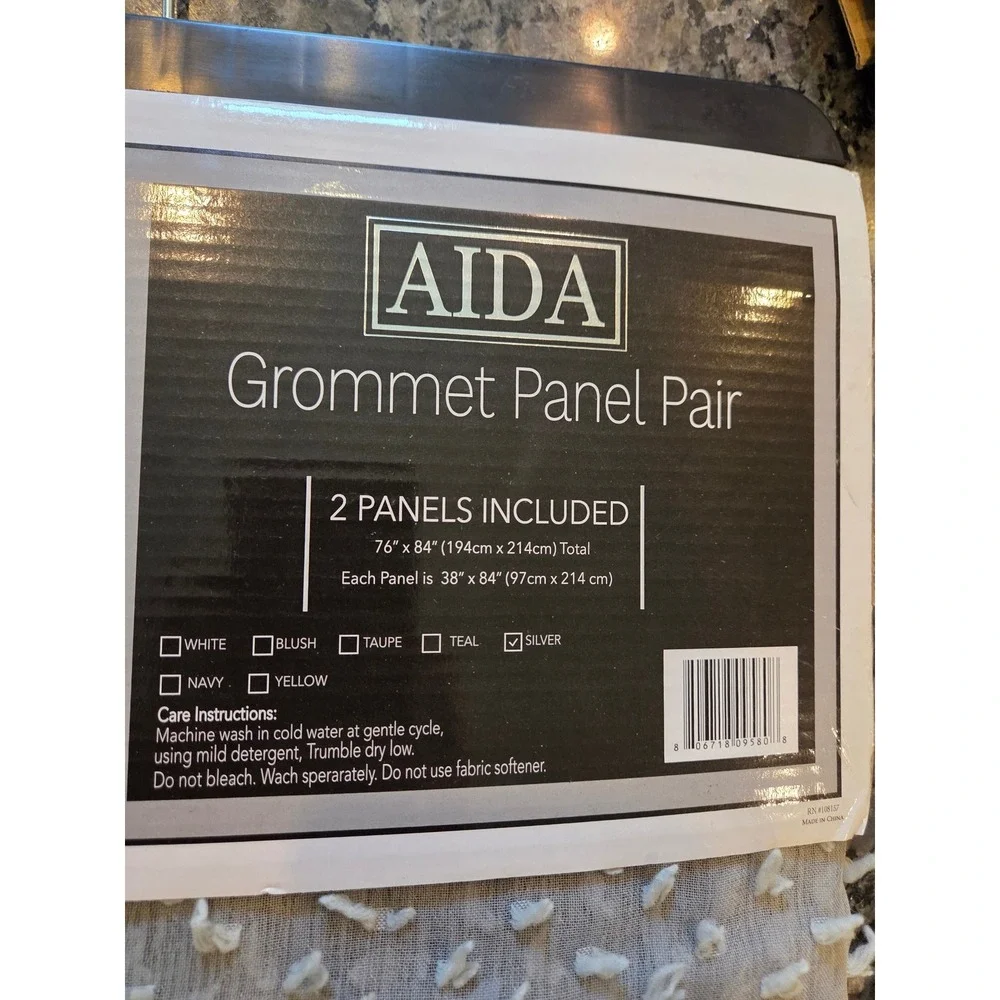 4 Aida Silver Grommet Curtain Panel Pair 76 x 84 Clipped Eyelash Tufted Textured